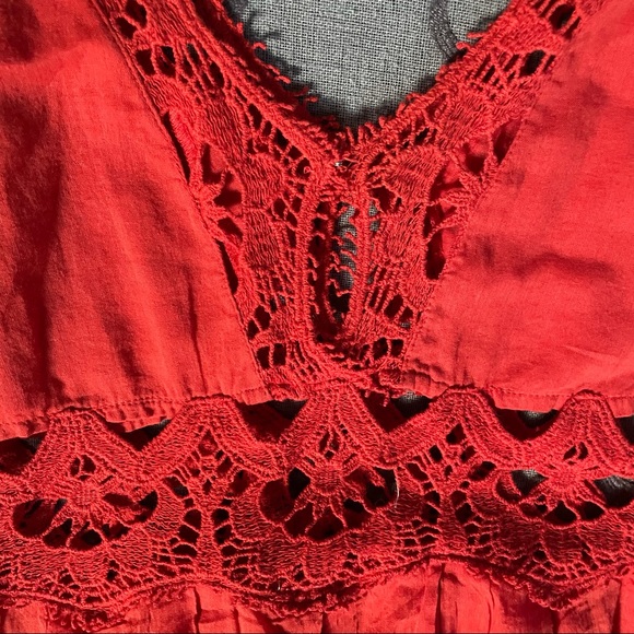 Free People Boho Sweet! Deep-V Crochet Lace Detail Raw Hem Mini Dress - Picture 7 of 14